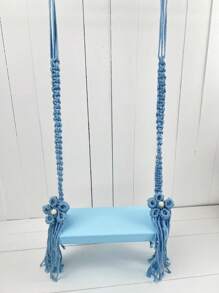 Altalena per neonati in stile macrame bohémien realizzata a mano, amaca in legno intrecciata a mano in stile rosa, accessori per servizi fotografici in stile vintage blu amaca in stile country per studio fotografico
