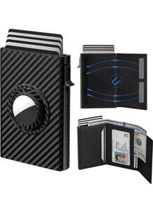 A Men's Ultra-Thin RFID Protection Wallet, Business-Style Aluminium Cardholder, Compact And Lightweight, Multifunctional Coin Pocket, Pop-Up Cardholder, High-Quality Synthetic Leather, Carbon Fibre, Smart, Slim, 9-14 Card Capacity | With ID Window, Suitable For Fathers, Husbands, Brothers, Partners, The Best Gift, Ideal For Travel, Camping And Daily Use.