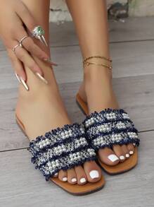 Sandales et tongs plates bleu saphir pour femmes, style mode casual, mariage, princesse, plage et vacances