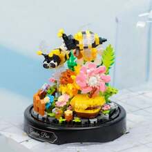 Miniature Building Block Flowers With Dust Cover Mini Everlasting Bouquet Assembly Toys Adult Building Block Decoration Romantic Gift