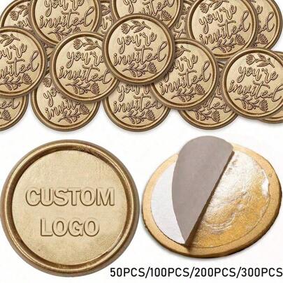 50/100/200/300 Pcs Custom Initials Wax Stickers, Handmade Wax Seal Stickers For Wedding Invitation, Self-Adhesive Envelope Wax Stickers-Bronze, Ornamental, Waterproof, Multi-Functional Multi-Functional, Ornamental High School Senior High School Students, College Students, University Students, Freshman, Sophomore, Underclassmen