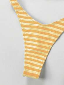 Women's Basic Striped Print Swimsuit, Suitable For Various Occasions From Pool To Beach In Summer, Daily Mini Triangle Bikini Beach Outfit - Yellow - View 6