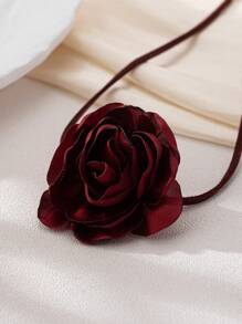 1pc Retro Exaggerated Floral Necklace, Burgundy Rose Choker, Elegant Personalized Lace Pendant Necklace, Suitable For Daily, Party, Mother's Day, Gift For Mom