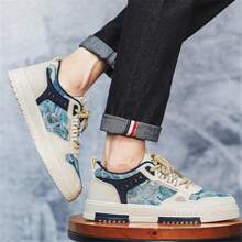 Unique Forest Oil Painting Design Couples Comfy Round Toe Lace-Up Casual Skate Shoes - Beige - View 3