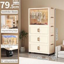 Foldable Transparent 2-Door Children Wardrobe With Drawers, Storage Cabinet Organizer Rack, No Assembly Required