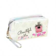 Bolsa organizadora de maquillaje con lentejuelas brillantes impresas, bolsa de aseo de viaje portátil de gran capacidad, bolso de mano octogonal para volver a la escuela