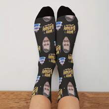 1 Pair Of Custom Birthday Socks: Printed With A Man's Face And The Words "Happy Birthday", Is A Unique Gift For Men - Men's Novelty Socks, Family Custom Socks, Individual Custom Socks, First Year Gift, First Year Custom Socks