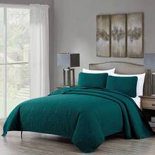 Austin Oversized Bedspread Set 3-Piece Ultrasonic Quilted Soft Lightweight Microfiber Coverlet For All Season - 青色 - 查看 2