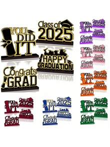 4Pcs Black And Gold Graduation Decorations Class Of 2025 Congrats Grad Wooden Table Centerpieces Grad Table Toppers Congratulate Tiered Tray Decor For 2025 Graduation Decorations - Multicolor - View 14