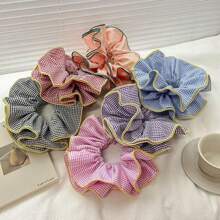 1 Stück extra großer karierter Rüschen-Mehrschicht-Scrunchie, romantischer Vintage-Ballett-Stil Messy Bun Haarteil, geeignet für täglichen Gebrauch Scrunchies Haargummis Scrunchy Haargummis