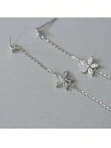 1 Pair Fashion S925 Sterling Silver Long Tassel Flower Earrings, Elegant Jewelry Gift For Women, Girlfriends, Friends, Holidays - Tassel Flowers - View 3