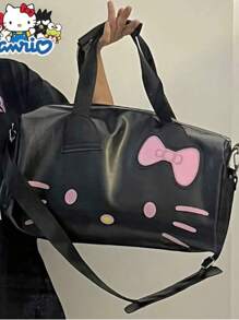 Sanrio Bolso de viaje de gran capacidad con lazo estiloso de Hello Kitty de Sanrio Fashion - Bolso cruzado de hombro elegante de poliéster para mujer, estampado de animal de dibujos animados, para mujer, bolso de graduación blanco para la escuela, accesorios escolares