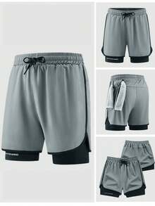 Men's Fitness Sports Shorts,Sport Shorts Men Sportswear Double-Deck Running Gym - Light Grey - View 3