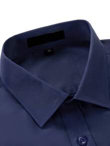 Mens Elegant Shirt Long Sleeve Dress Solid Color Button Shirt For Formal Office Wear With Shirt Collar Men's Clothing Wedding Suit Fashion Casual Business Commuting Men Shirts - 藏蓝色 - 查看 5