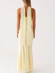 Womens Floral Strapless Dress Y2k Backless Sleeveless Tube Maxi Long Dresses Sexy Mesh Bodycon Summer Beachwear - 黃色 - 查看 2