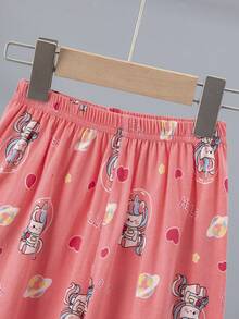 4pcs/Set Girls Cartoon Sleepwear Set - Short Sleeve Shirt & Shorts, Pure Cotton, Thin, Suitable For Summer, Unicorn & Mermaid Graphic