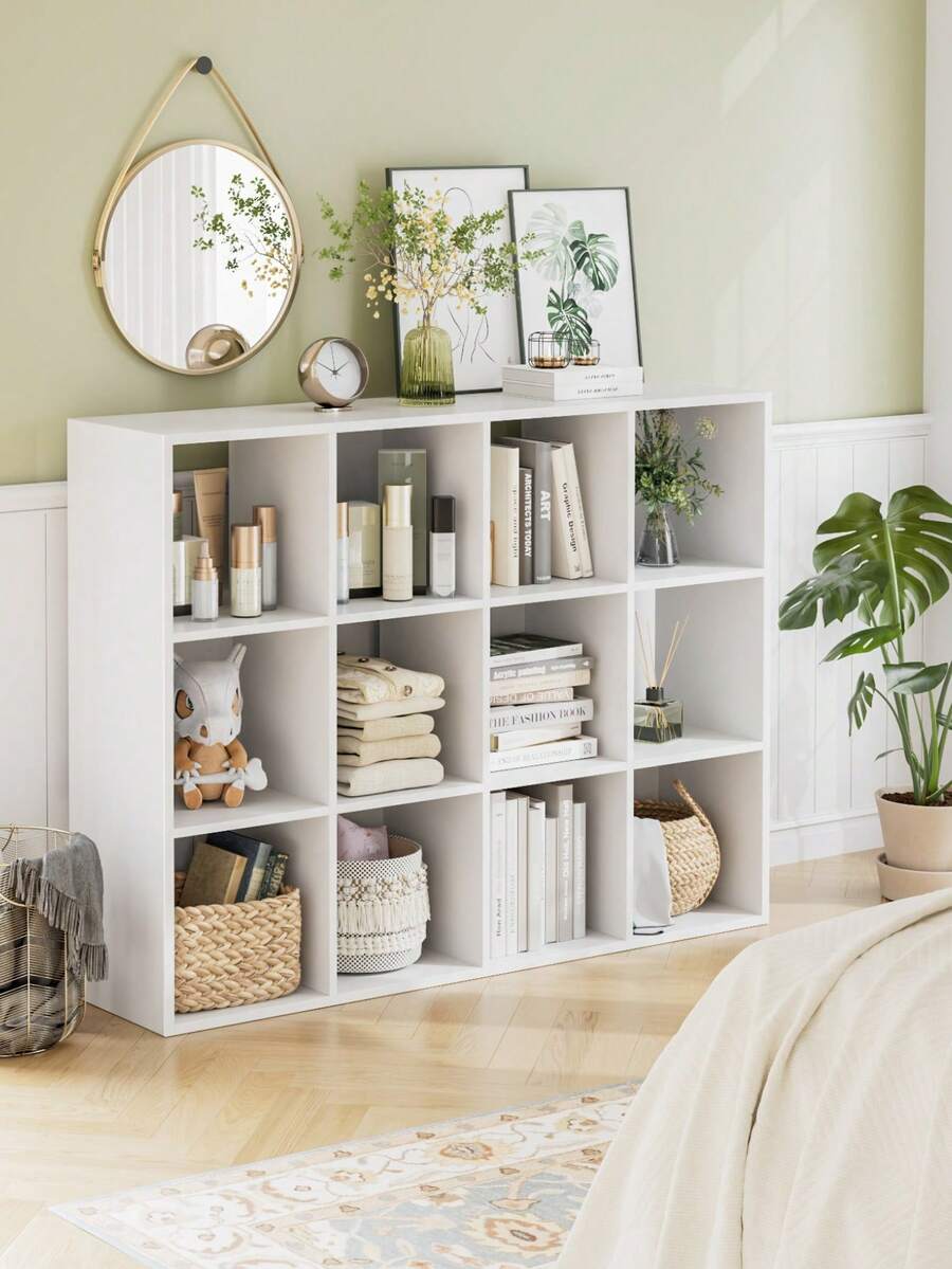FURCHEN Bookcase White Bookcase With 12 Open Compartments Standing Shelf For Living Room Bedroom And Office 91x29x120.8 Cm - White - View 1
