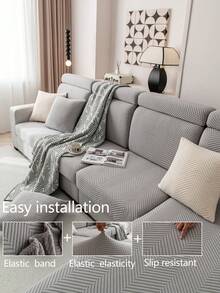 1pc Stretch Sofa Cover, Non-Slip Full Coverage Sofa Seat Cover, Suitable For All Seasons, Fabric Thickened Sofa Slipcover, Machine Washable, Dust-Proof, Pet-Friendly, Decorative Sofa Protector, Adjustable For Corner Sofa, Bedroom, Office, Living Room, L-Shaped Sofa And 1/2/3/4 Seater - Light Grey - View 7