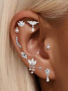 1 件 925 纯银耳钉，女款奢华平背防过敏耳钉，适合日常佩戴，新娘首饰，精美珠宝