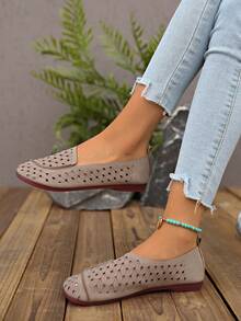 Giày Sandal Thoáng Khí Khoét Hở Mùa Hè Mới Cho Nữ, Giày Đế Bằng Chống Trượt Nhẹ Phong Cách Retro - Xám - Xem 6