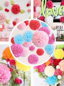 10/20/30pcs, Holiday Decorative Paper Flower Balls, Pompoms, Colorful Artificial Flowers, Wedding Party Backdrop Decor Props, Linkable And Hanging Fake Flowers