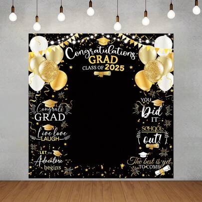 Felicitaciones Fondo de graduado Clase de 2025 Decoraciones para la fiesta de graduación Antecedentes Negro Oro Felicitaciones Grad Decoración Pancarta
