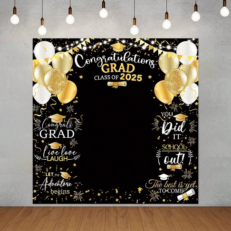 Felicitaciones Fondo de graduado Clase de 2025 Decoraciones para la fiesta de graduación Antecedentes Negro Oro Felicitaciones Grad Decoración Pancarta