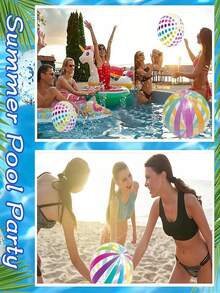 1 pieza Bola inflable transparente a rayas, Bola transparente con puntos de PVC, Bola inflable con estampado de lunares y rayas de colores, Accesorios para fiestas en el hogar, Decoración para fiestas en la piscina, Regalo, Artículos esenciales para la playa, Accesorios para la playa, Flotador de piscina - Multicolor - Ver 4