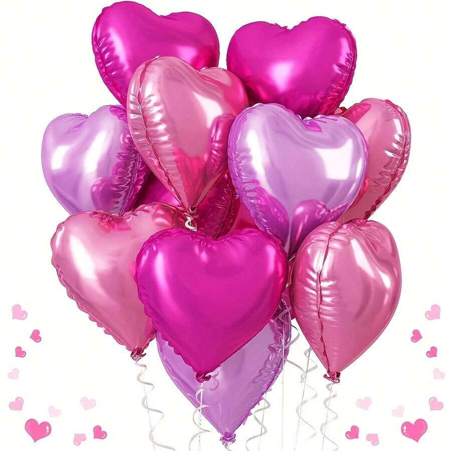 10pcs 18 Inch Heart Shaped Balloons In Rose Red, Light Pink And Lavender, Wedding Decor And Party Decorations - Multicolor - View 1