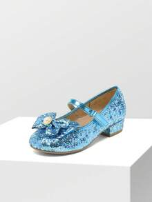 Girls Dress Shoes Princess Shoes For Toddler Little Girl Mary Jane Low Heels Glitter Flower Party Wedding Footwear - Màu xanh lam - Xem 4