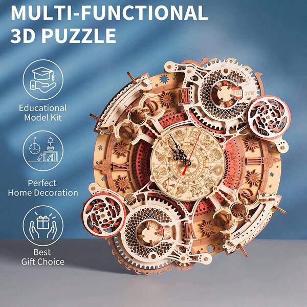 Robotime ROKR 3D-Puzzle-Wanduhr aus Holz zum Selbermachen – Lasergeschnittenes mechanisches Modell mit Sternzeichen für Erwachsene und Jugendliche, kreative Heimdekoration, Geschenk und Bauspielzeug