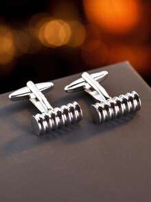 1 par de gemelos de hombre con diseño de cilindro hueco, simples y prácticos de múltiples funciones - Plateado - Ver 1