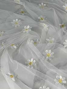 1pc Ivory Embroidered Daisy Floral Spring/Summer Sheer Table Cloth, Seasonal Easter Holiday Kitchen Dining Table Decor, Suitable For Home Party Indoor Use - Multicolor - View 7