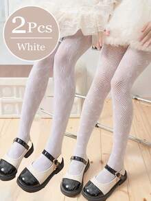 2pcs Girls' Hollow Mesh Pantyhose, Thin Summer Style