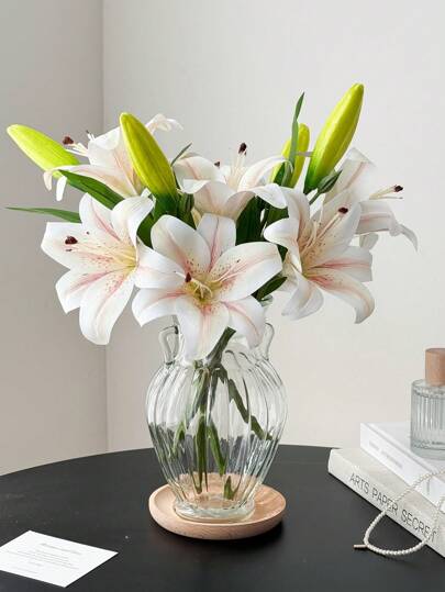 1pc/2pcs/3pcs/5pcs Simulation Flower Simulation Plant Decoration Lily Dining Room Tabletop Desk Vase Flower Arrangement Wedding Party Decoration Simulation Flower Garden Arrangement Simulation Plant Fake Flower Dried Flower Plastic Flower Artificial Flower Home Decor Back To School Room Decor School Supplies