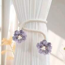 2 peças de tira de cortina francesa dobrável com fio de flor de pérola falsa, fivela para amarração de cortina, suporte para sala de estar, decoração de casa