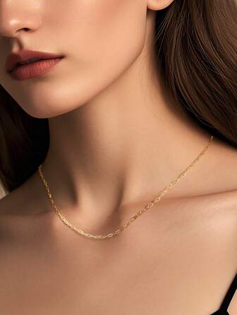 1 Pieza Collar de cadena con baño de oro de plata de ley 925 minimalista en forma de O clásico, para mujeres y regalo para parejas