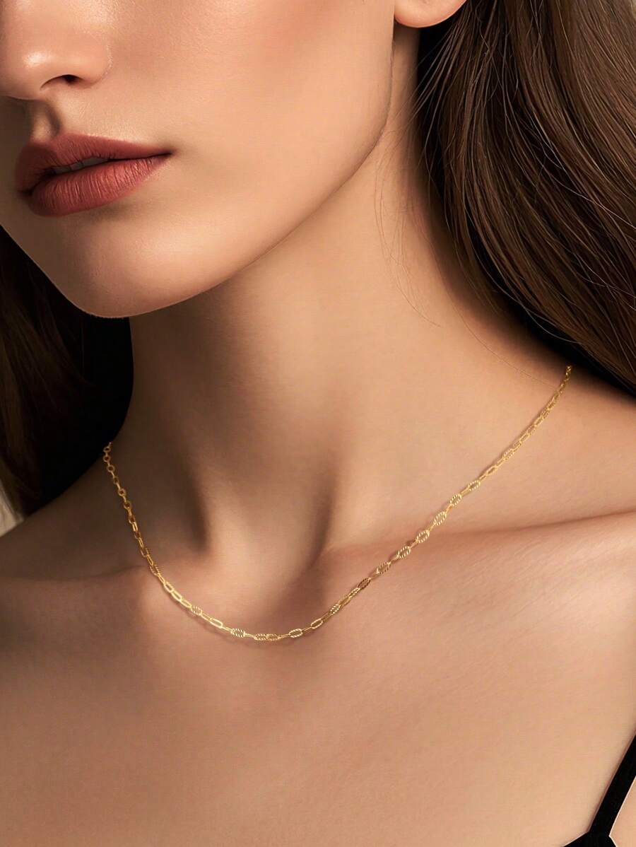1Pc Minimalist 925 Sterling Silver Classically O Necklace Chain Plating Gold-Plated Chain Necklace For Women And Gifts For Couple