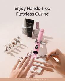 Handheld UV Light For Gel Nails With Stand, Mini Portable Cordless Nail Lamp With LCD Display, Eye-Protective Cover, Flash Curing For Glue Pink - pink with stand - View 3
