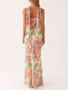 Womens Floral Strapless Dress Y2k Backless Sleeveless Tube Maxi Long Dresses Sexy Mesh Bodycon Summer Beachwear - Nhiều màu - Xem 2