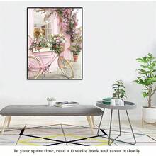 SNA 2025 新款自行车花篮数字刺绣十字绣套件 DIY 帆布印花花卉风景墙画 适用于客厅装饰