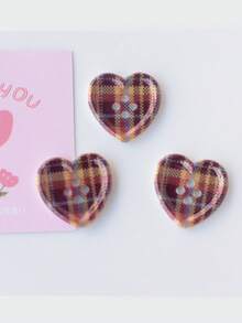 10pcs Plaid Heart Shaped Button Decoration Accessories Hair Clips Phone Cases Clothing Sewing Craft DIY Materials