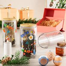 Glass Tea Coffee Cups Set 20pcs/Set (6pc 500ml Water Cup +6pc Bamboo Lid + 6pc Glass Straw + 2pc Straw Brush) 18 Ounce (Approximately 516 Grams) High Borosilicate Drinking Cup, Cute Boba Bottles, Ice Coffee Cups, Tea, DIY For Restaurant - 無色 - 查看 9