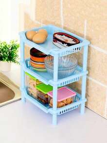 1pc Plastic Kitchen Organizer Rack, 3-Tier Bathroom Cosmetics Storage Shelf, Bedside Snacks Rack, Modern Square Storage Shelf - Multicolor - View 4