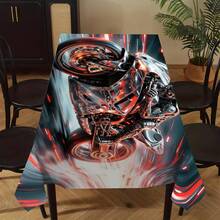 1pc New High Speed Motorcyclist Print Tablecloth, Suitable For Home, Dining Table, Family Dinning Table Cover, Daily Kitchen Tabletop - Multicolor - View 3