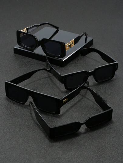4pcs/Set Men's Plastic Square-Shaped Eyeglasses, Classic Business/Formal Style, Suitable For Commuting, Business, Street Wear For Summer Beach Vacation,Outdoor,Travel