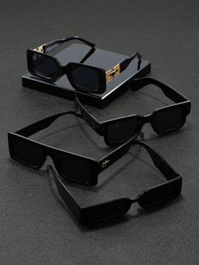 4pcs/Set Men's Plastic Square-Shaped Eyeglasses, Classic Business/Formal Style, Suitable For Commuting, Business, Street Wear For Summer Beach Vacation,Outdoor,Travel