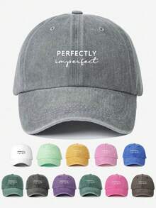1 件男女通用 Y2K 风格印花水洗棒球帽，“完美不完美”设计，适合日常户外佩戴和防晒 - 印刷 - 查看 12