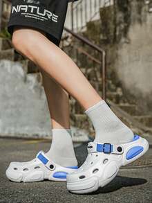 Men's Solid Color Hollow Out Casual Sandals, Versatile Beach / Slide Slippers, Summer Fashion Essential - Rice Dumplings - View 1