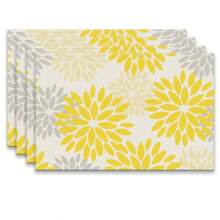 A Set Of 4/6pcs Spring And Summer Placemats Designed With Colorful Spring Flower Patterns, Woven From 100% Polyester Fiber, Machine Washable Polyester Placemats With Multiple Color Patterns To Choose From, Heat-Resistant, Stain Resistant, Waterproof, Easy To Clean, Suitable For Coffee Table Decoration, Holiday Party Decoration, Table Protection, Kitchen And Living Room Decoration